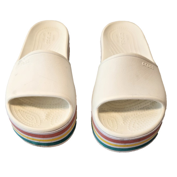 Crocs Crocband III White Rainbow Mid-Block Platform Slip-on Sandals Womens 9 - Picture 2 of 7